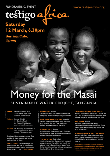 Flyer for Money For The Masai at Burrinja Cafe